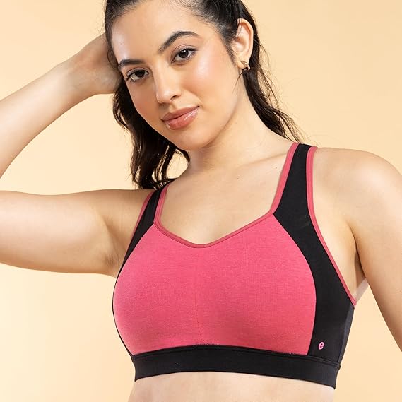 Enamor Side Shaper Panel Cotton Medium Impact Sports Bra – Fixed Cups, Bounce Control, Wider Racer Back, Padded, Wirefree, High Coverage SB38
